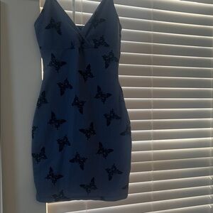 Blue Butterfly Print Dress